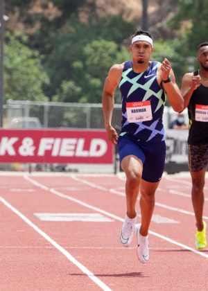 May 9, 2021; Walnut, CA, USA; Michael Norman (USA) wins the 400m in 44.40 during the USATF Golden Games at Hilmer Lodge Stadium.